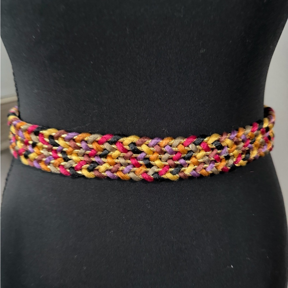 VTG multi-color had woven braided bohemian belt 35in - Picture 3 of 3